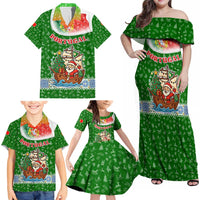 Portugal Christmas Family Matching Off Shoulder Maxi Dress and Hawaiian Shirt with Green Red Santa Ship Tree and Coat of Arms - Wonder Print Shop