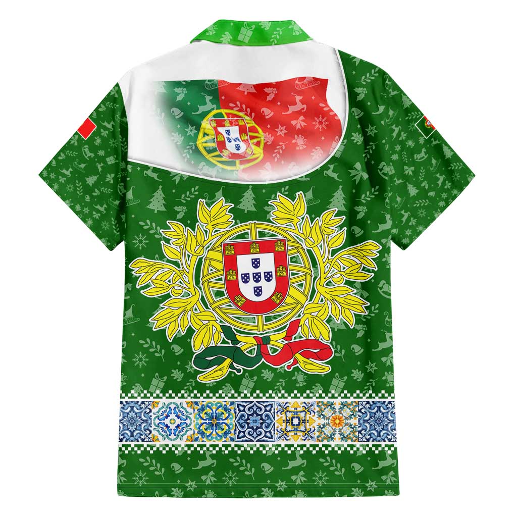 Portugal Christmas Family Matching Off Shoulder Maxi Dress and Hawaiian Shirt with Green Red Santa Ship Tree and Coat of Arms - Wonder Print Shop