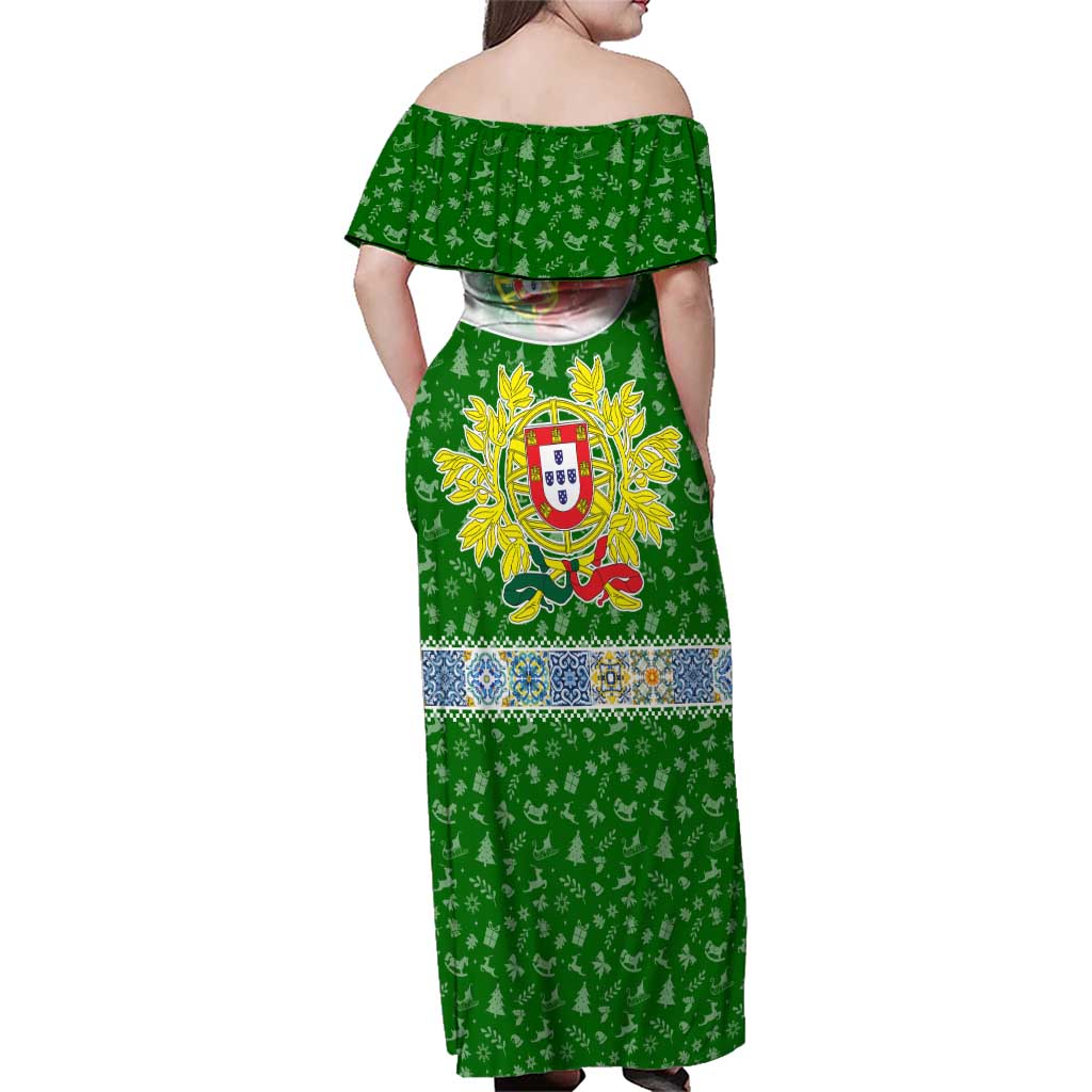 Portugal Christmas Family Matching Off Shoulder Maxi Dress and Hawaiian Shirt with Green Red Santa Ship Tree and Coat of Arms - Wonder Print Shop