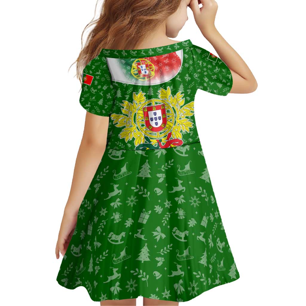Portugal Christmas Family Matching Off Shoulder Short Dress and Hawaiian Shirt with Green Red Santa Ship Tree and Coat of Arms - Wonder Print Shop
