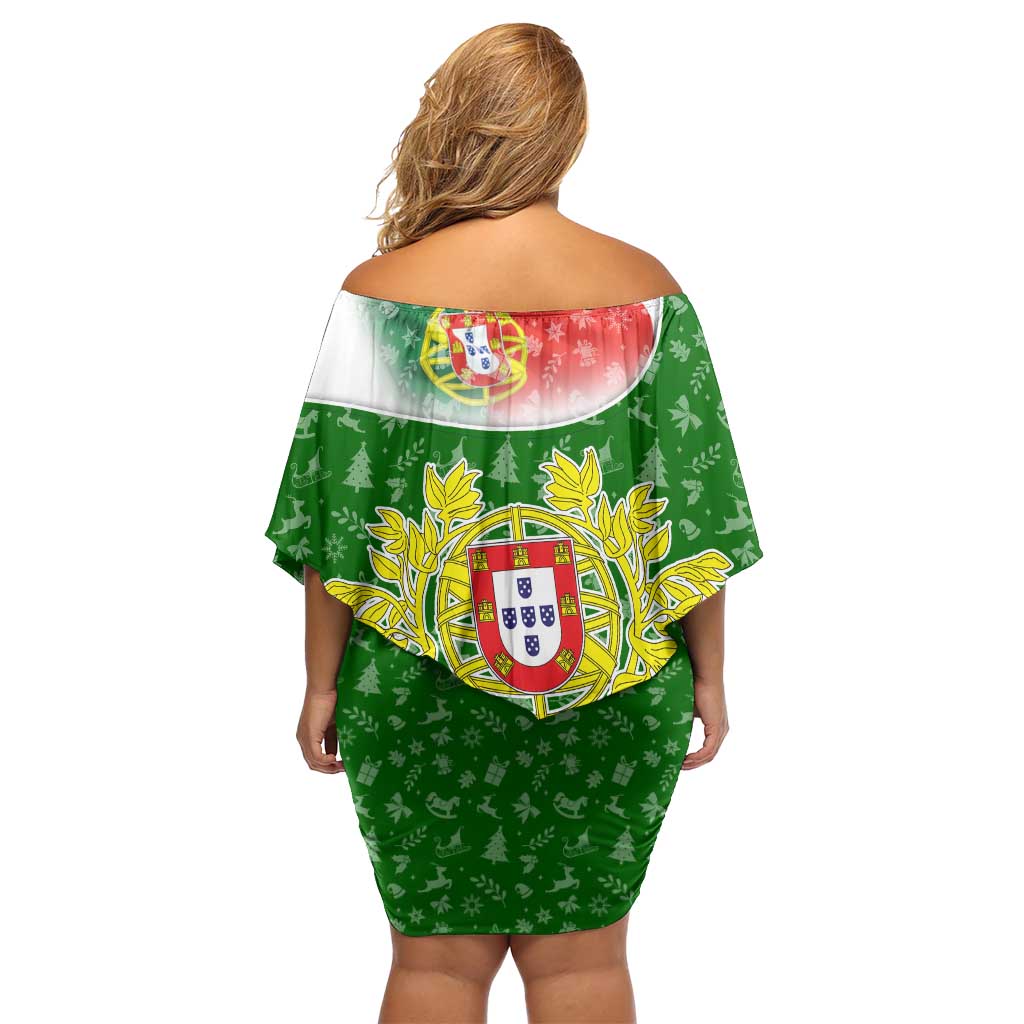 Portugal Christmas Family Matching Off Shoulder Short Dress and Hawaiian Shirt with Green Red Santa Ship Tree and Coat of Arms - Wonder Print Shop