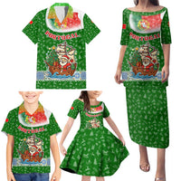 Portugal Christmas Family Matching Puletasi and Hawaiian Shirt with Green Red Santa Ship Tree and Coat of Arms - Wonder Print Shop