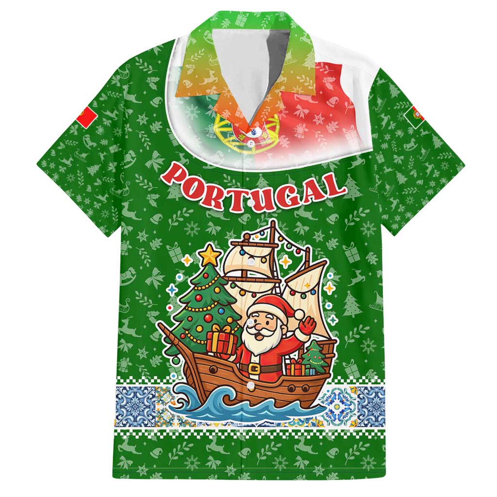 Portugal Christmas Family Matching Puletasi and Hawaiian Shirt with Green Red Santa Ship Tree and Coat of Arms - Wonder Print Shop