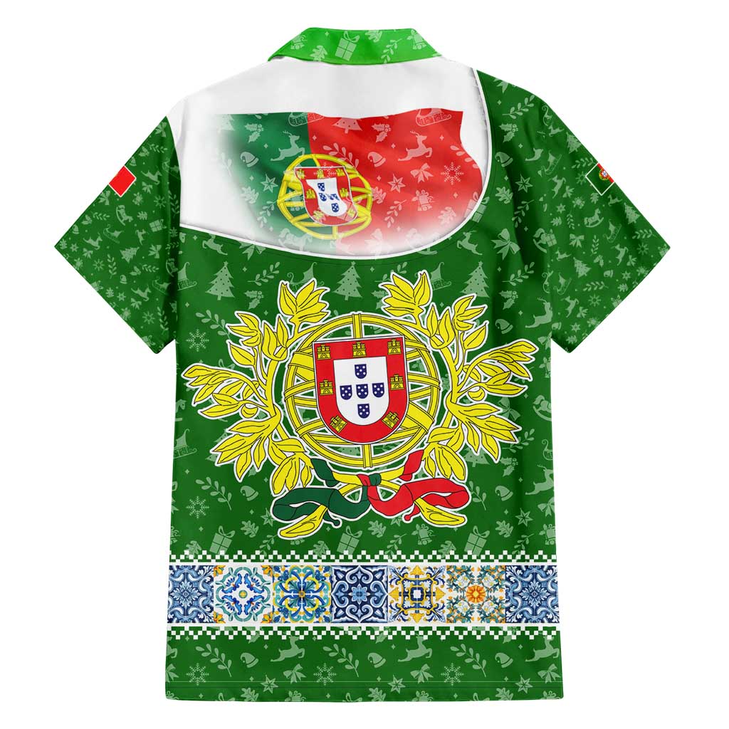 Portugal Christmas Family Matching Short Sleeve Bodycon Dress and Hawaiian Shirt with Green Red Santa Ship Tree and Coat of Arms - Wonder Print Shop