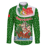 Portugal Christmas Family Matching Short Sleeve Bodycon Dress and Hawaiian Shirt with Green Red Santa Ship Tree and Coat of Arms - Wonder Print Shop