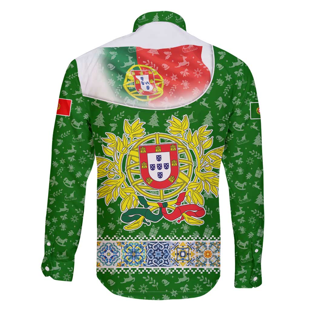Portugal Christmas Family Matching Short Sleeve Bodycon Dress and Hawaiian Shirt with Green Red Santa Ship Tree and Coat of Arms - Wonder Print Shop