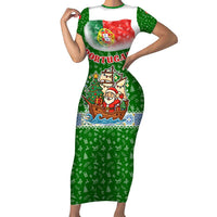 Portugal Christmas Family Matching Short Sleeve Bodycon Dress and Hawaiian Shirt with Green Red Santa Ship Tree and Coat of Arms - Wonder Print Shop