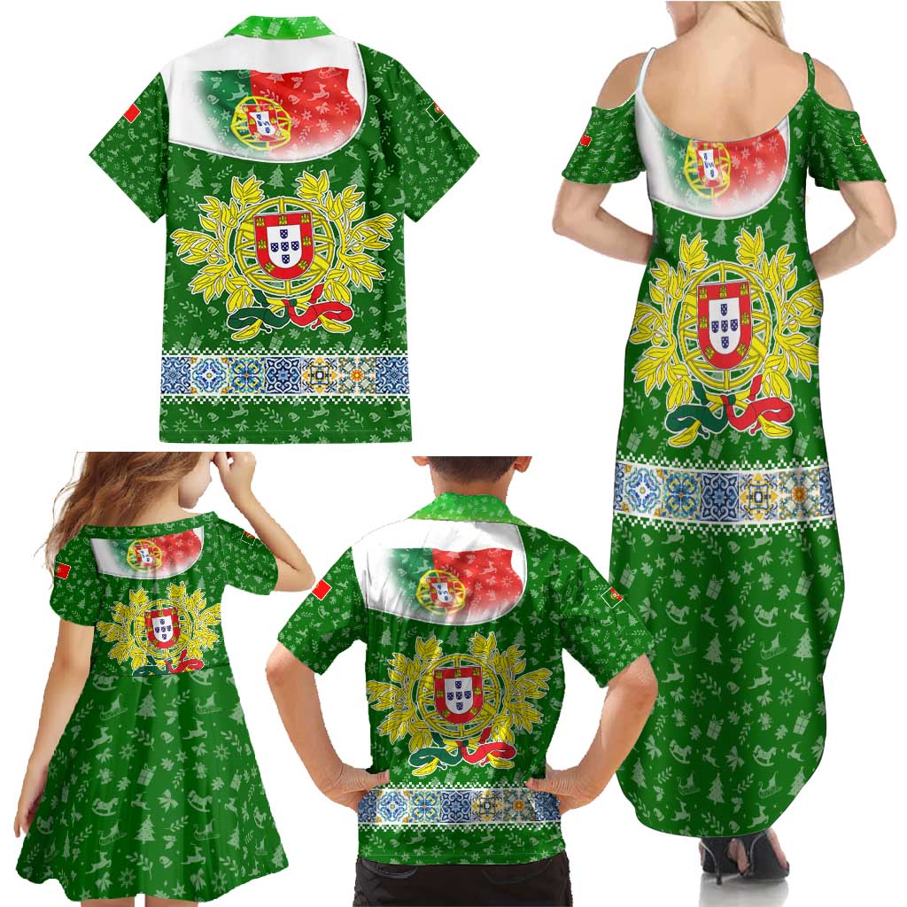 Portugal Christmas Family Matching Summer Maxi Dress and Hawaiian Shirt with Green Red Santa Ship Tree and Coat of Arms - Wonder Print Shop