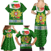 Portugal Christmas Family Matching Summer Maxi Dress and Hawaiian Shirt with Green Red Santa Ship Tree and Coat of Arms - Wonder Print Shop