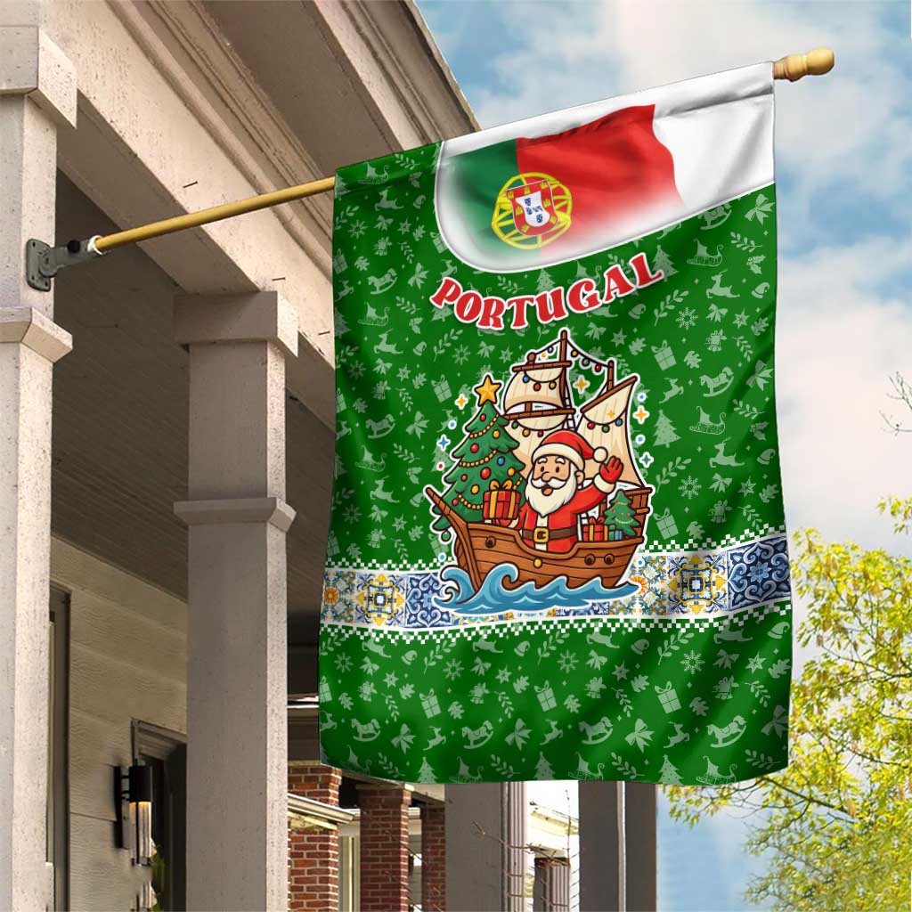 Portugal Christmas Garden Flag with Green Red Santa Ship Tree and Coat of Arms - Wonder Print Shop
