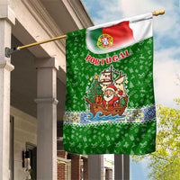 Portugal Christmas Garden Flag with Green Red Santa Ship Tree and Coat of Arms - Wonder Print Shop