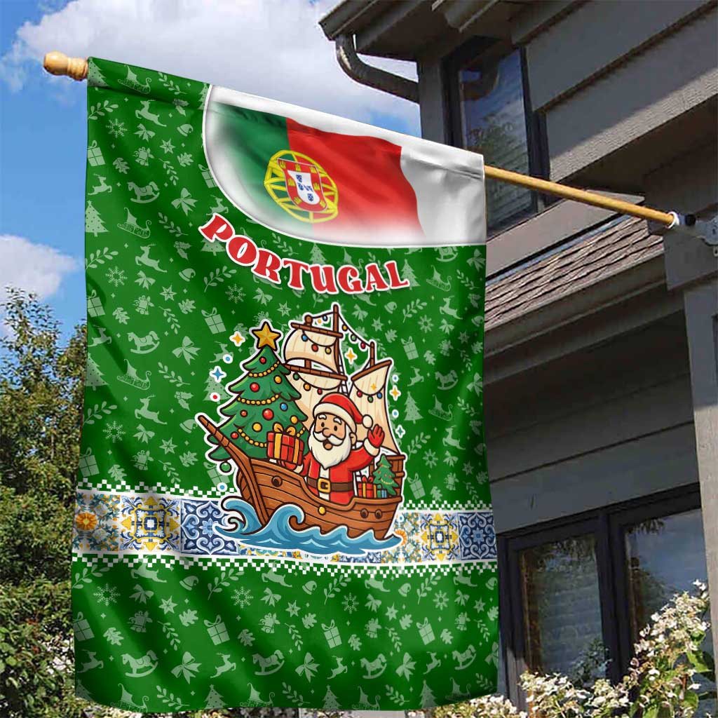 Portugal Christmas Garden Flag with Green Red Santa Ship Tree and Coat of Arms - Wonder Print Shop