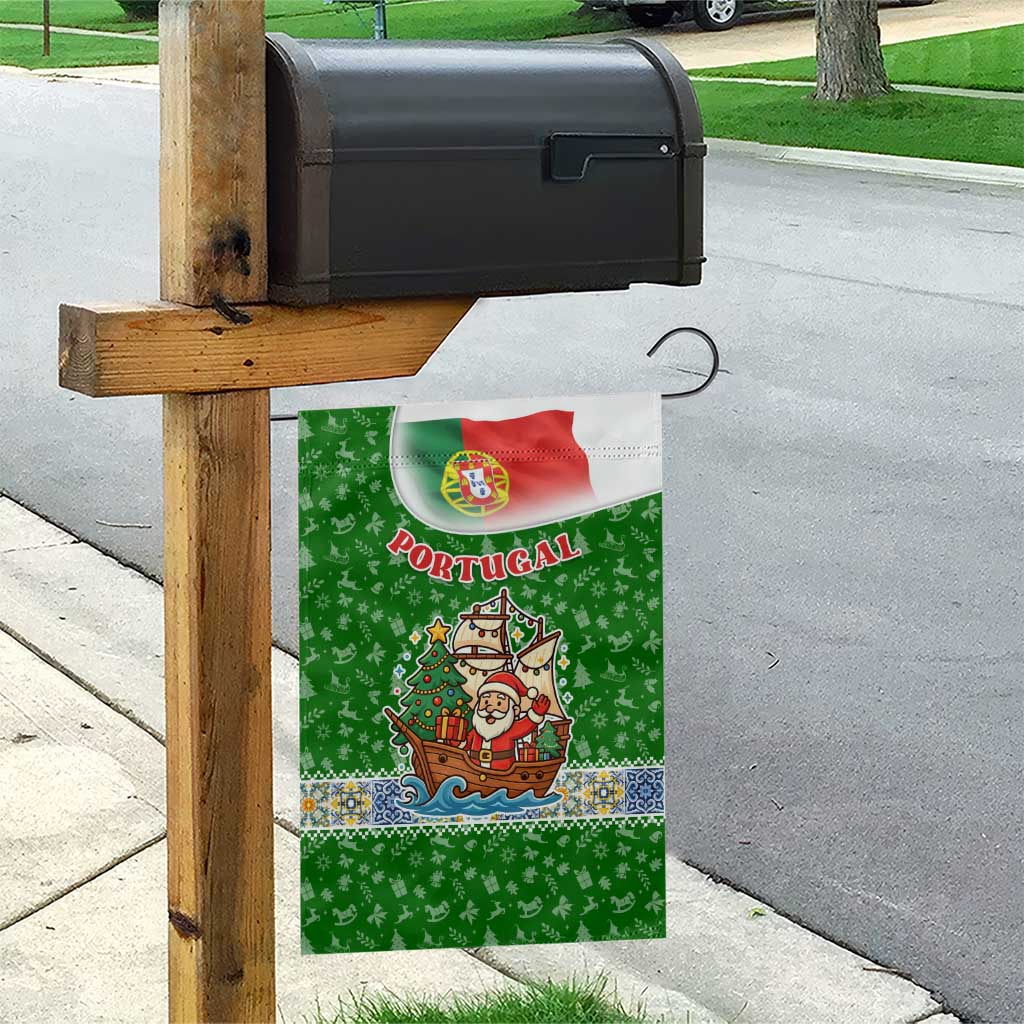 Portugal Christmas Garden Flag with Green Red Santa Ship Tree and Coat of Arms - Wonder Print Shop
