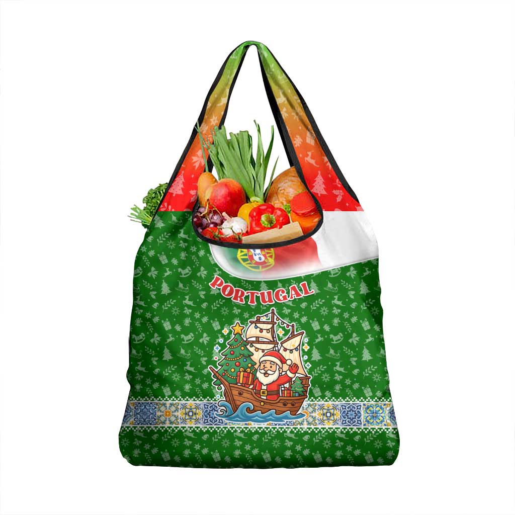 Portugal Christmas Grocery Bag with Green Red Santa Ship Tree and Coat of Arms - Wonder Print Shop