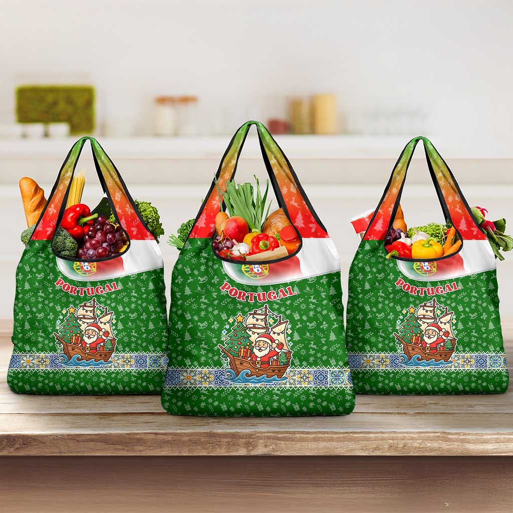 Portugal Christmas Grocery Bag with Green Red Santa Ship Tree and Coat of Arms - Wonder Print Shop
