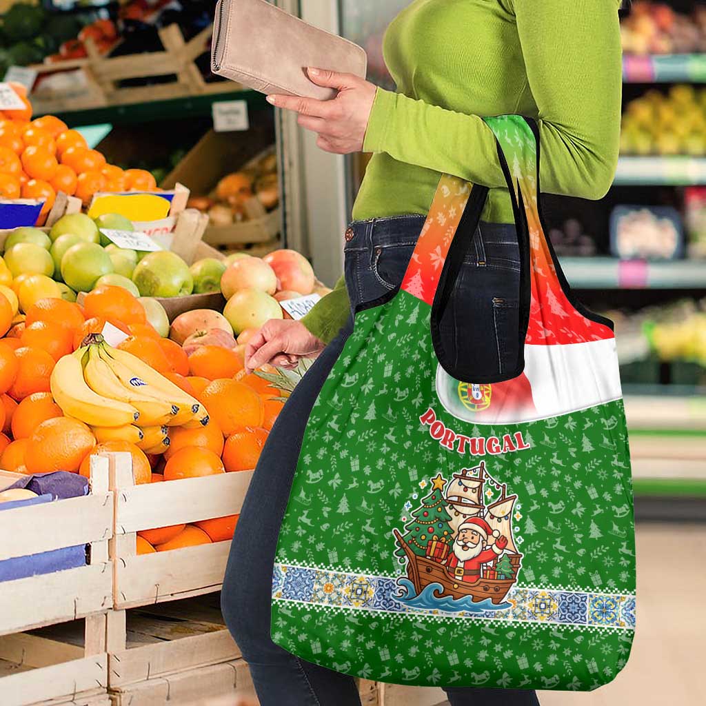 Portugal Christmas Grocery Bag with Green Red Santa Ship Tree and Coat of Arms - Wonder Print Shop