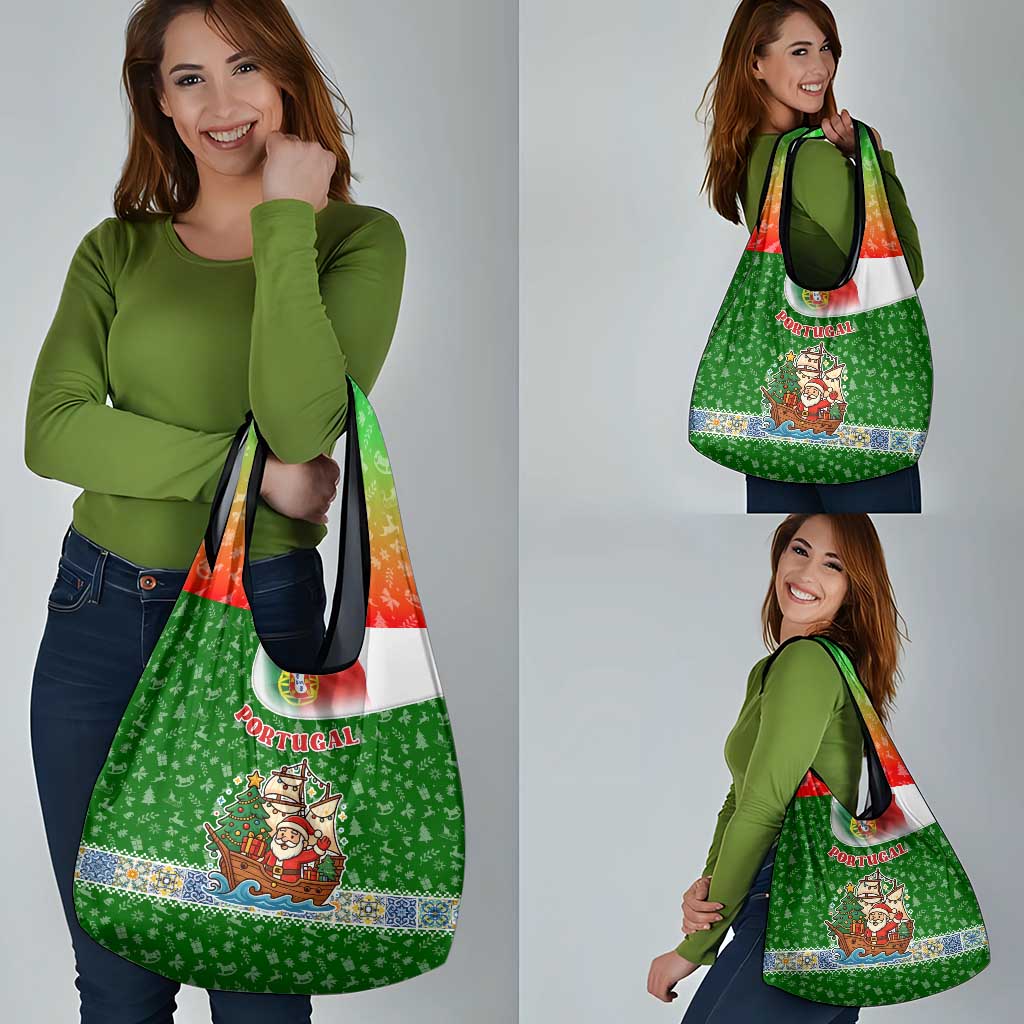 Portugal Christmas Grocery Bag with Green Red Santa Ship Tree and Coat of Arms - Wonder Print Shop