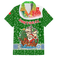 Portugal Christmas Hawaiian Shirt with Green Red Santa Ship Tree and Coat of Arms - Wonder Print Shop