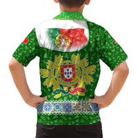 Portugal Christmas Hawaiian Shirt with Green Red Santa Ship Tree and Coat of Arms - Wonder Print Shop