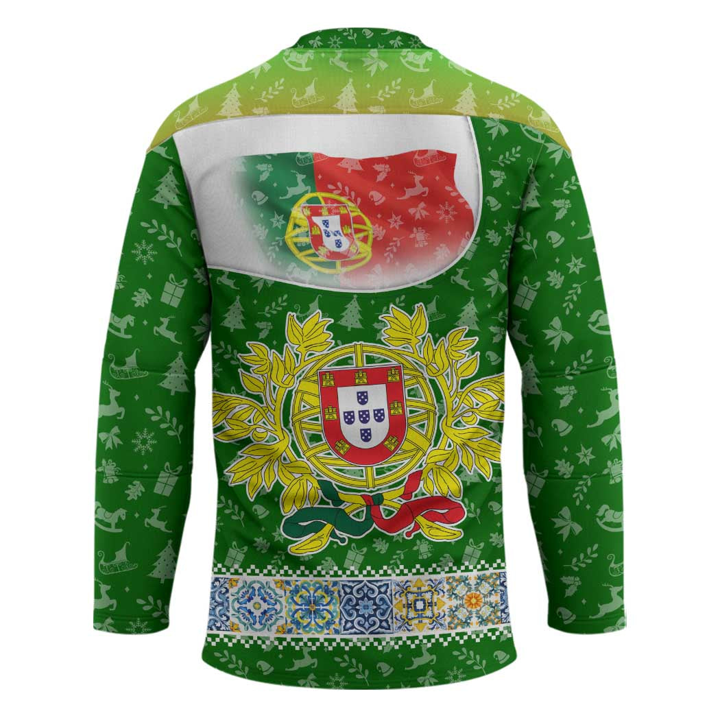 Portugal Christmas Hockey Jersey with Green Red Santa Ship Tree and Coat of Arms - Wonder Print Shop