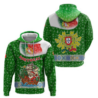 Portugal Christmas Hoodie with Green Red Santa Ship Tree and Coat of Arms - Wonder Print Shop