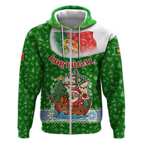 Portugal Christmas Hoodie with Green Red Santa Ship Tree and Coat of Arms - Wonder Print Shop