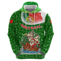 Portugal Christmas Hoodie with Green Red Santa Ship Tree and Coat of Arms - Wonder Print Shop