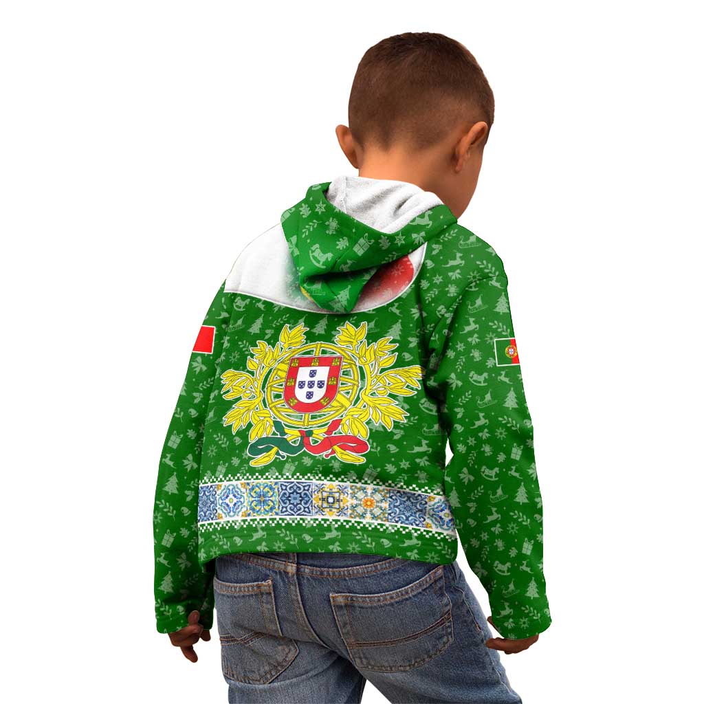 Portugal Christmas Kid Hoodie with Green Red Santa Ship Tree and Coat of Arms - Wonder Print Shop