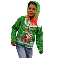 Portugal Christmas Kid Hoodie with Green Red Santa Ship Tree and Coat of Arms - Wonder Print Shop
