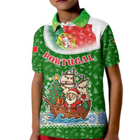 Portugal Christmas Kid Polo Shirt with Green Red Santa Ship Tree and Coat of Arms - Wonder Print Shop
