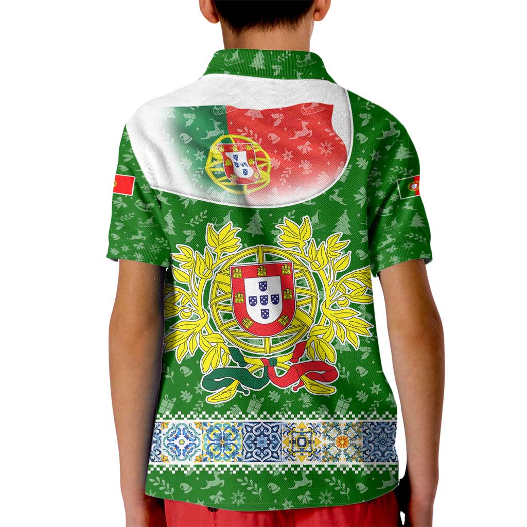 Portugal Christmas Kid Polo Shirt with Green Red Santa Ship Tree and Coat of Arms - Wonder Print Shop