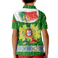 Portugal Christmas Kid Polo Shirt with Green Red Santa Ship Tree and Coat of Arms - Wonder Print Shop