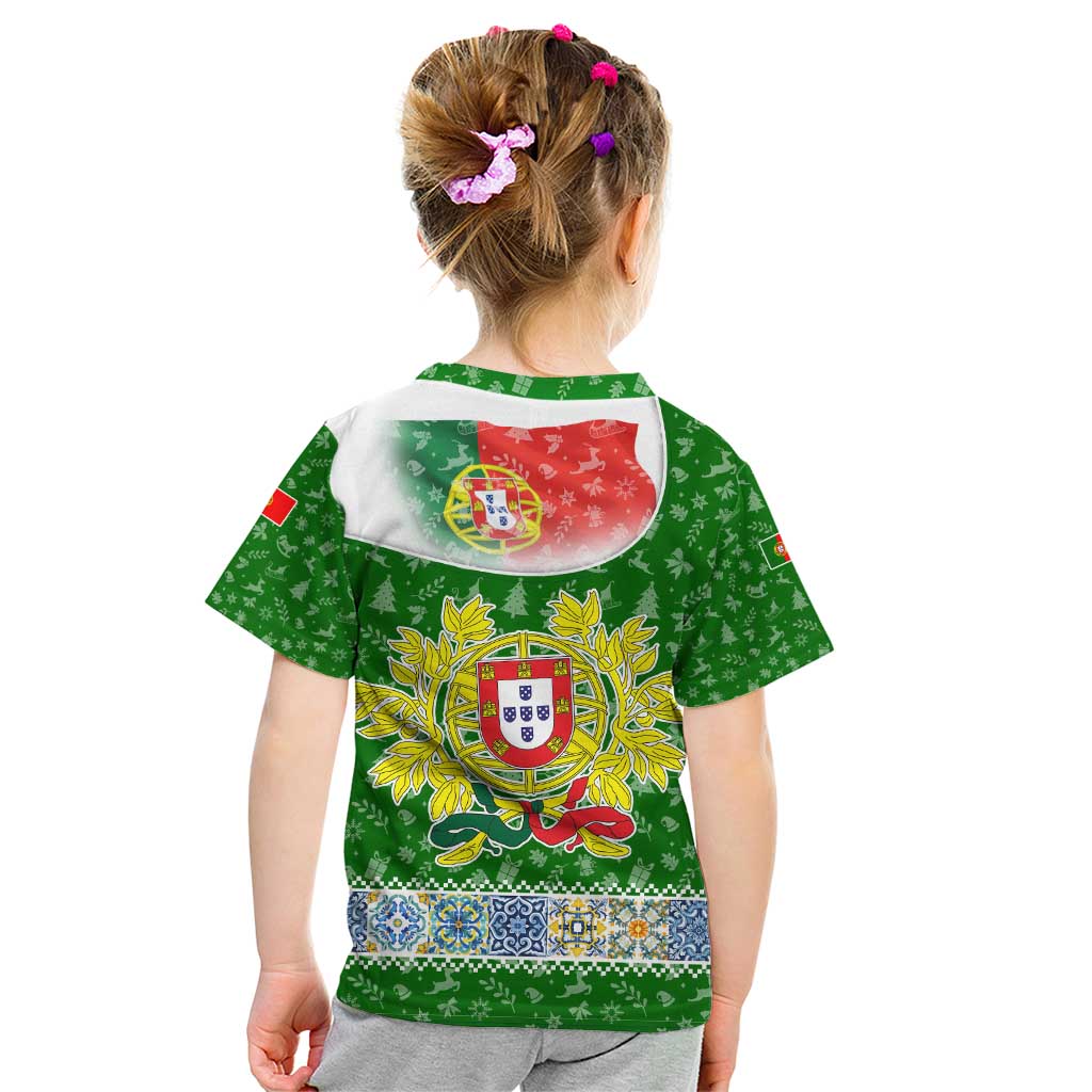 Portugal Christmas Kid T Shirt with Green Red Santa Ship Tree and Coat of Arms - Wonder Print Shop