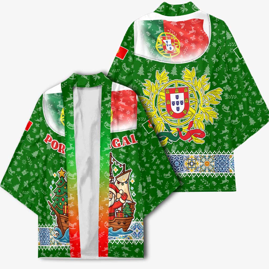 Portugal Christmas Kimono with Green Red Santa Ship Tree and Coat of Arms - Wonder Print Shop