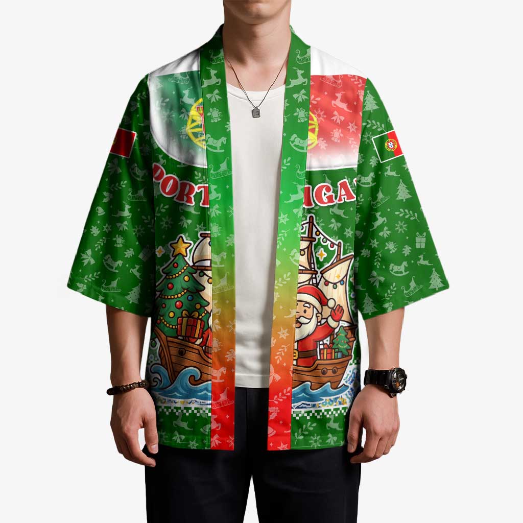 Portugal Christmas Kimono with Green Red Santa Ship Tree and Coat of Arms - Wonder Print Shop