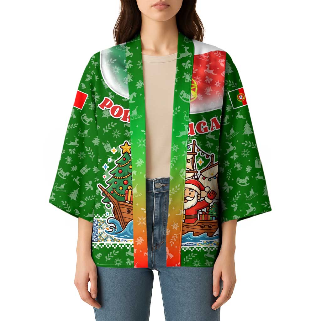 Portugal Christmas Kimono with Green Red Santa Ship Tree and Coat of Arms - Wonder Print Shop