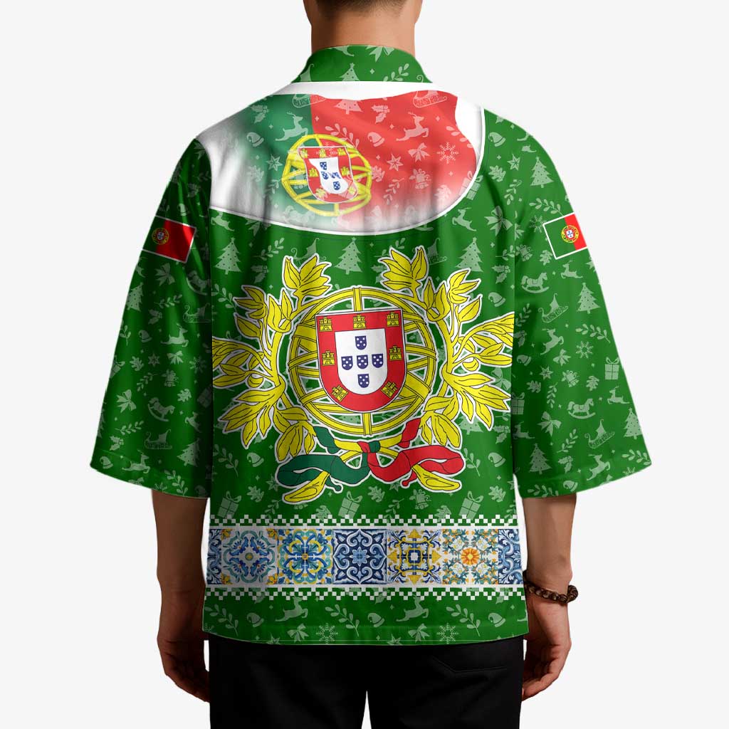 Portugal Christmas Kimono with Green Red Santa Ship Tree and Coat of Arms - Wonder Print Shop