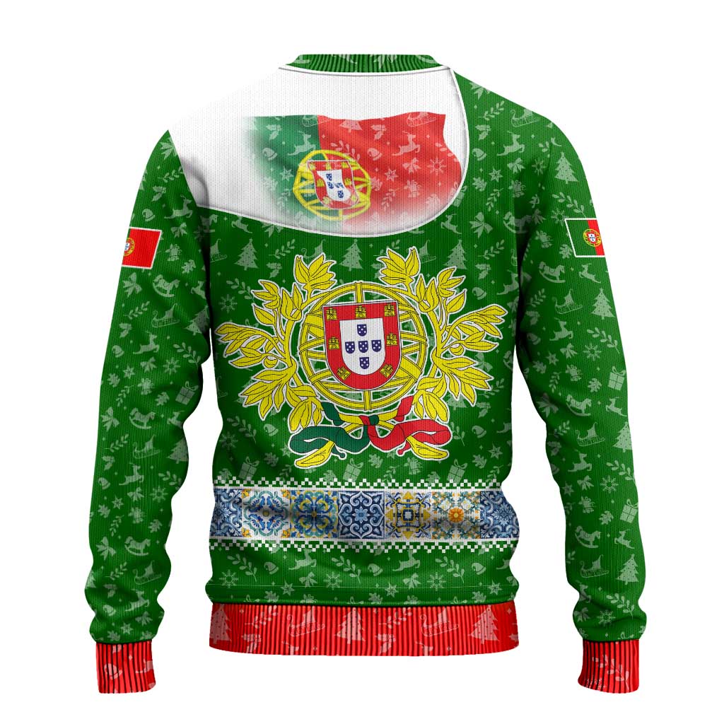 Portugal Christmas Ugly Christmas Sweater with Green Red Santa Ship Tree and Coat of Arms - Wonder Print Shop