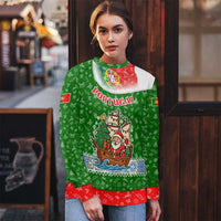 Portugal Christmas Ugly Christmas Sweater with Green Red Santa Ship Tree and Coat of Arms - Wonder Print Shop