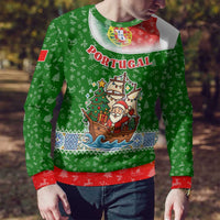 Portugal Christmas Ugly Christmas Sweater with Green Red Santa Ship Tree and Coat of Arms - Wonder Print Shop