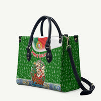 Portugal Christmas Leather Bag with Green Red Santa Ship Tree and Coat of Arms - Wonder Print Shop