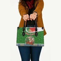 Portugal Christmas Leather Bag with Green Red Santa Ship Tree and Coat of Arms - Wonder Print Shop