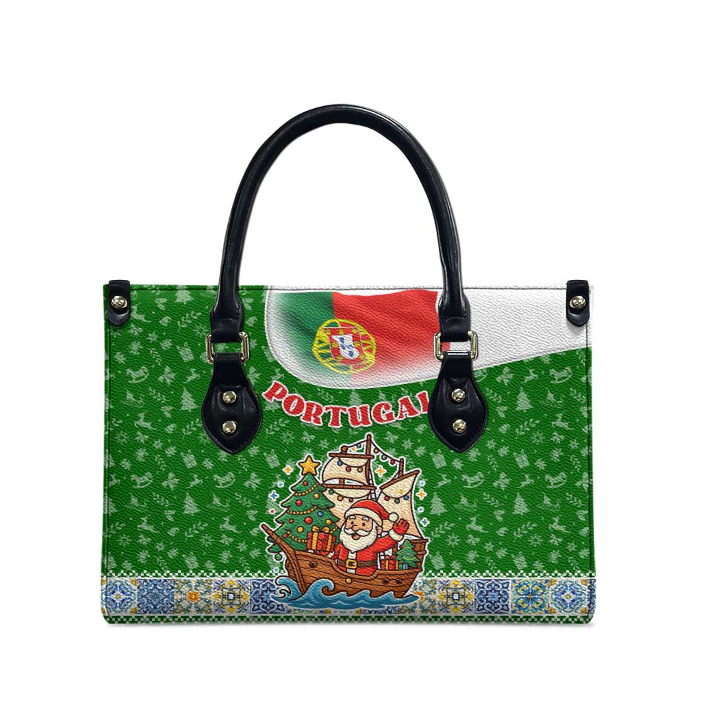 Portugal Christmas Leather Bag with Green Red Santa Ship Tree and Coat of Arms - Wonder Print Shop