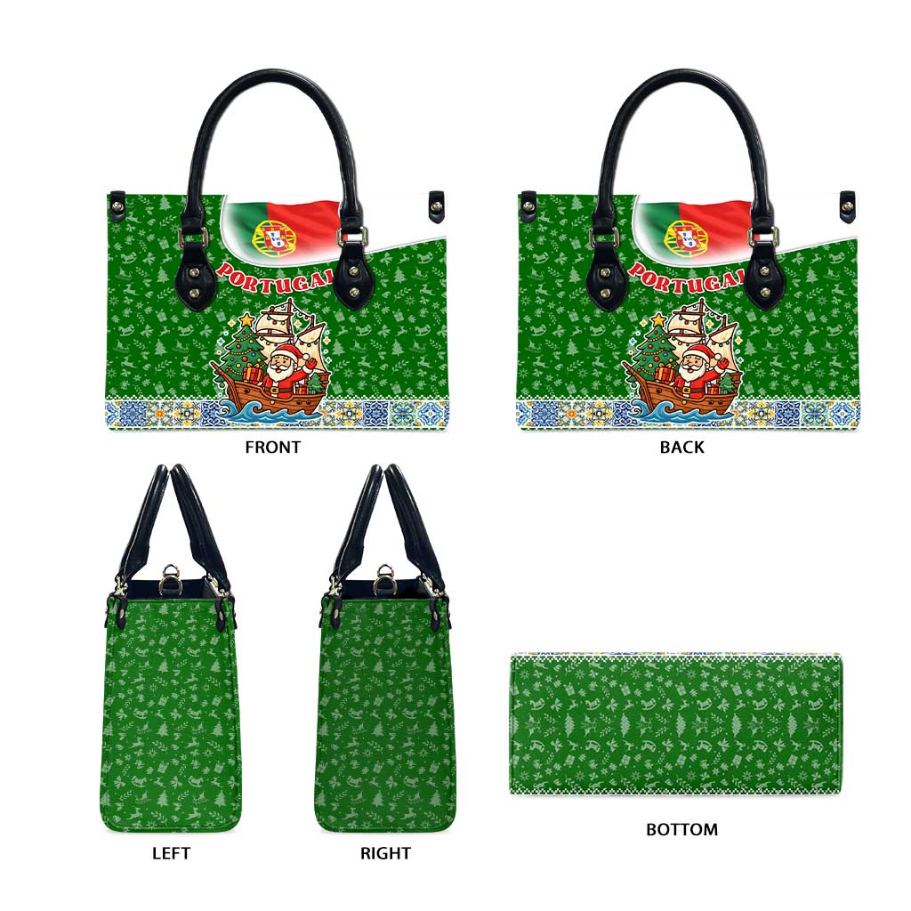 Portugal Christmas Leather Bag with Green Red Santa Ship Tree and Coat of Arms - Wonder Print Shop