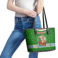 Portugal Christmas Leather Tote Bag with Green Red Santa Ship Tree and Coat of Arms - Wonder Print Shop