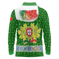 Portugal Christmas Long Sleeve Polo Shirt with Green Red Santa Ship Tree and Coat of Arms - Wonder Print Shop