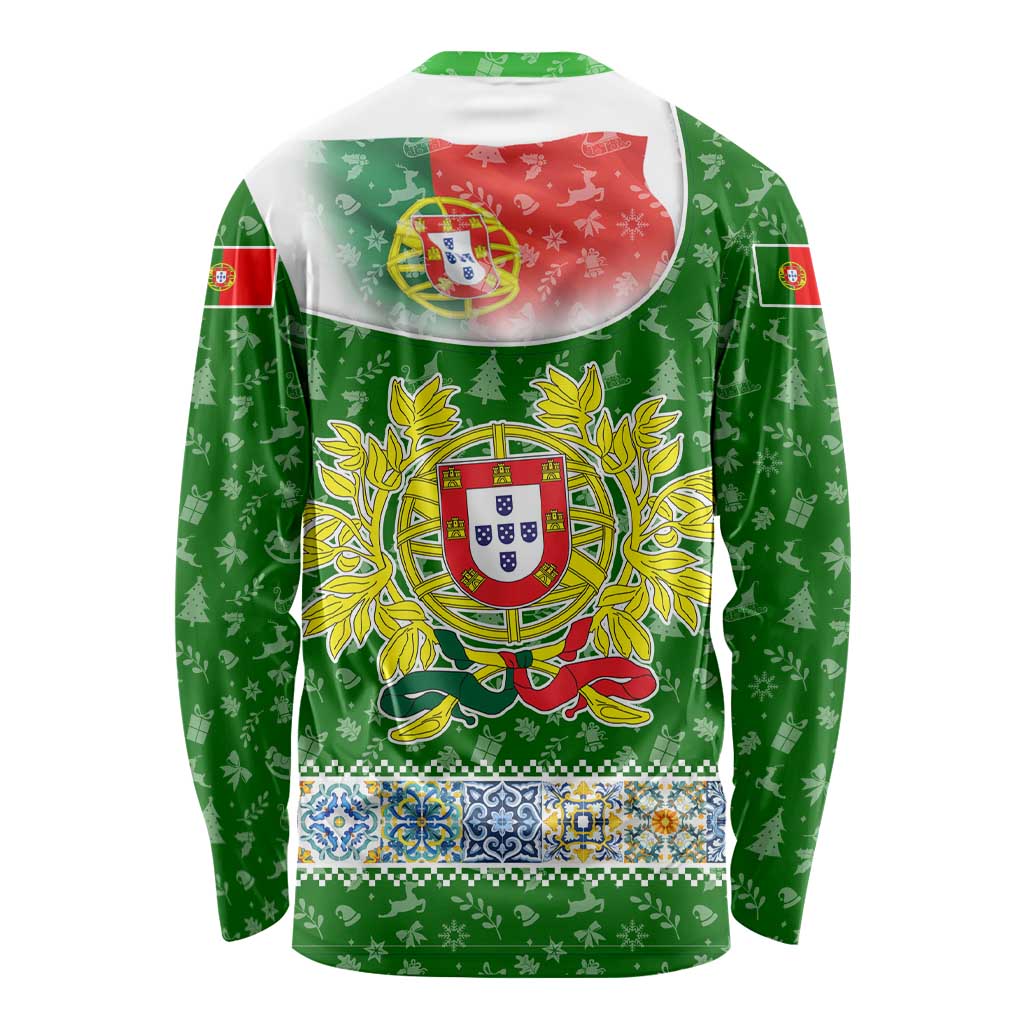 Portugal Christmas Long Sleeve Shirt with Green Red Santa Ship Tree and Coat of Arms - Wonder Print Shop