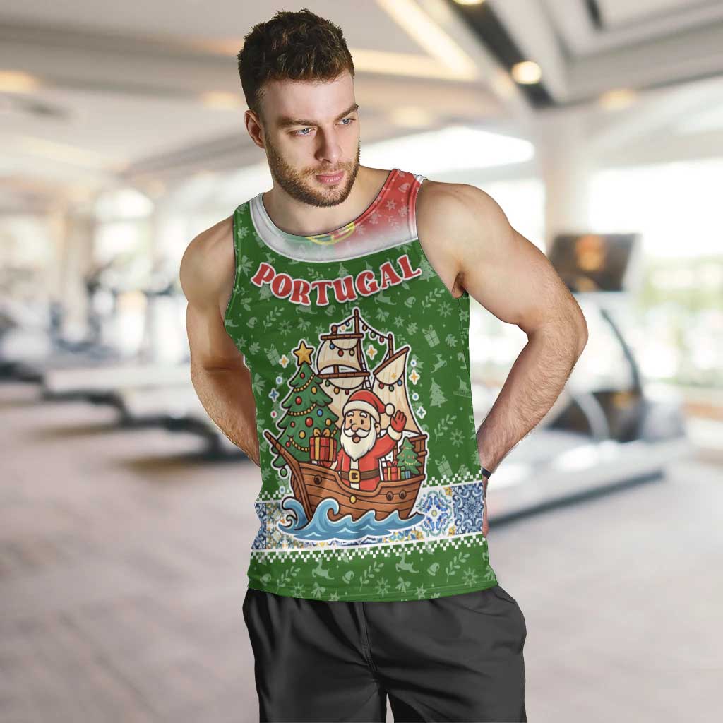 Portugal Christmas Men Tank Top with Green Red Santa Ship Tree and Coat of Arms - Wonder Print Shop