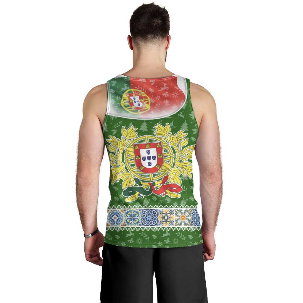Portugal Christmas Men Tank Top with Green Red Santa Ship Tree and Coat of Arms - Wonder Print Shop