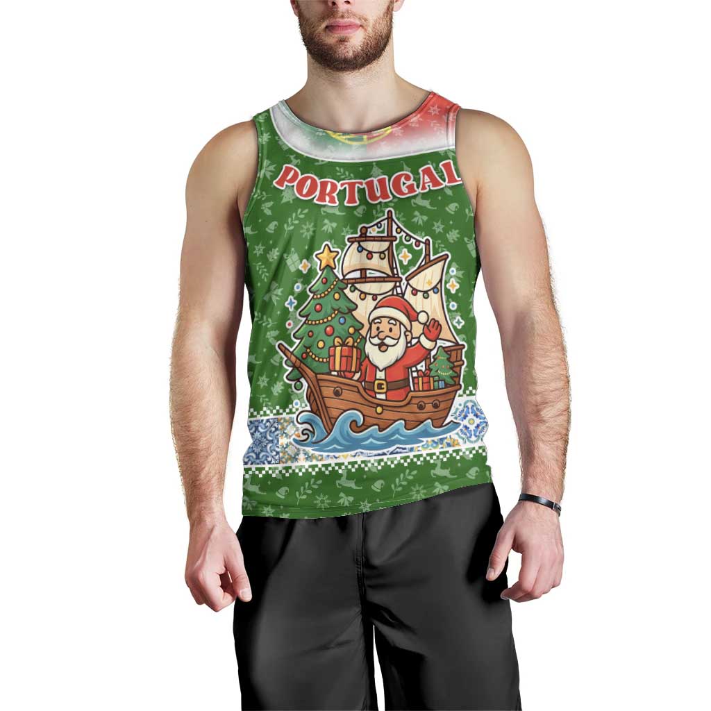 Portugal Christmas Men Tank Top with Green Red Santa Ship Tree and Coat of Arms - Wonder Print Shop